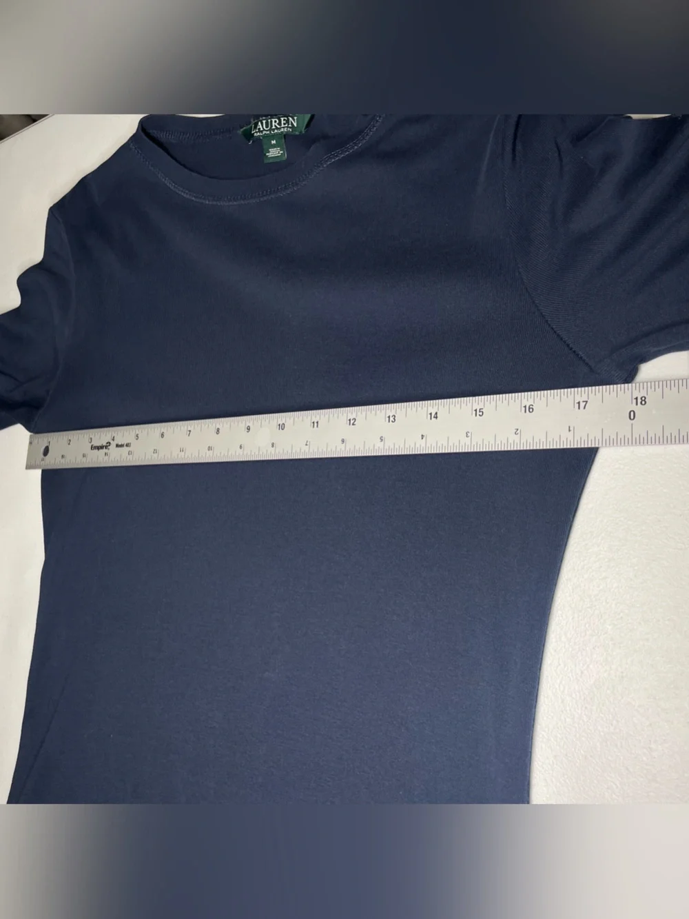 LRL Navy Blue Longsleeve Crewneck w/ Suede Shoulder Patch 100% Cotton Size M - Picture 10 of 10